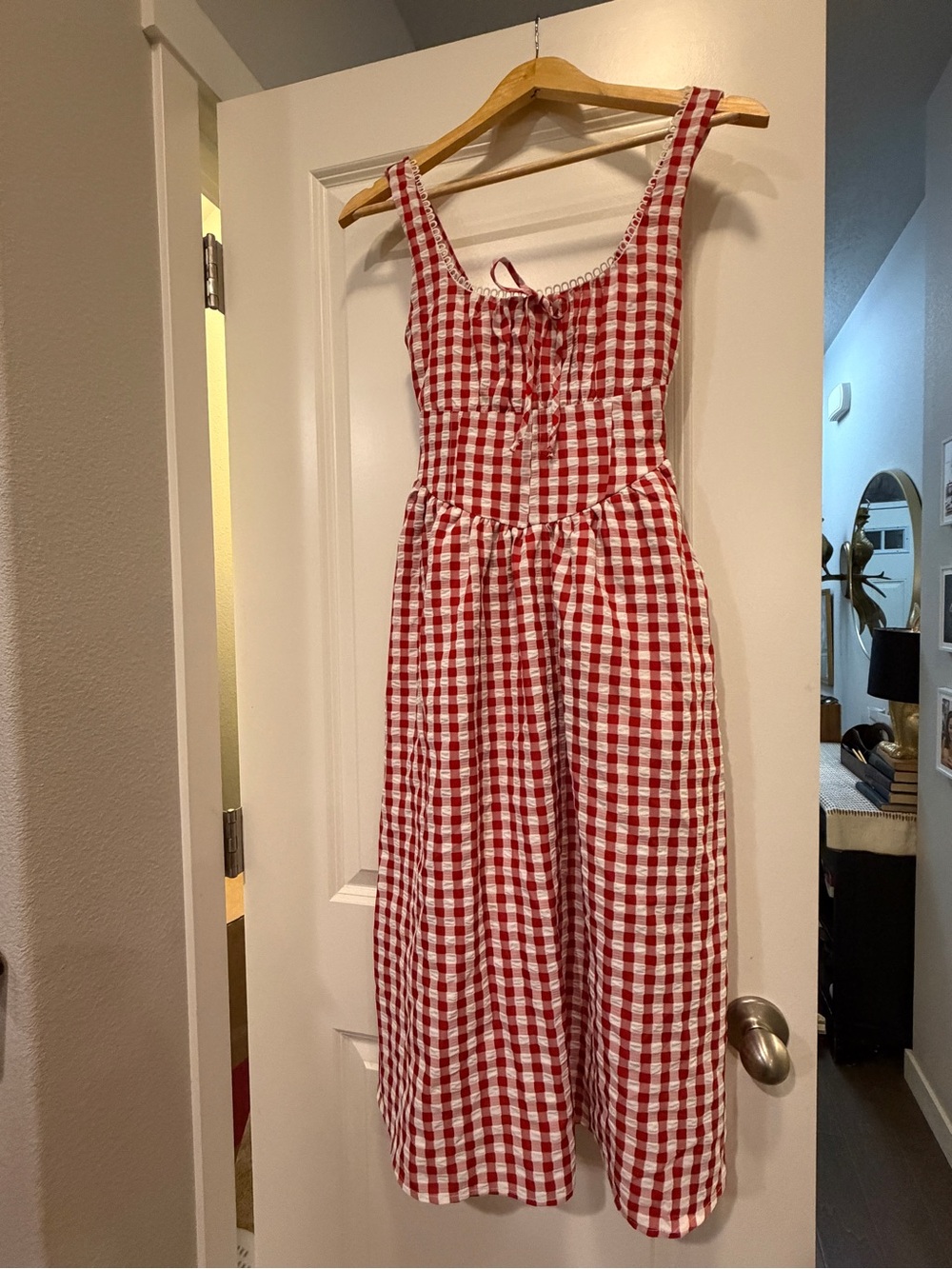 Jessica Simpson Red and White Gingham Maxi Dress